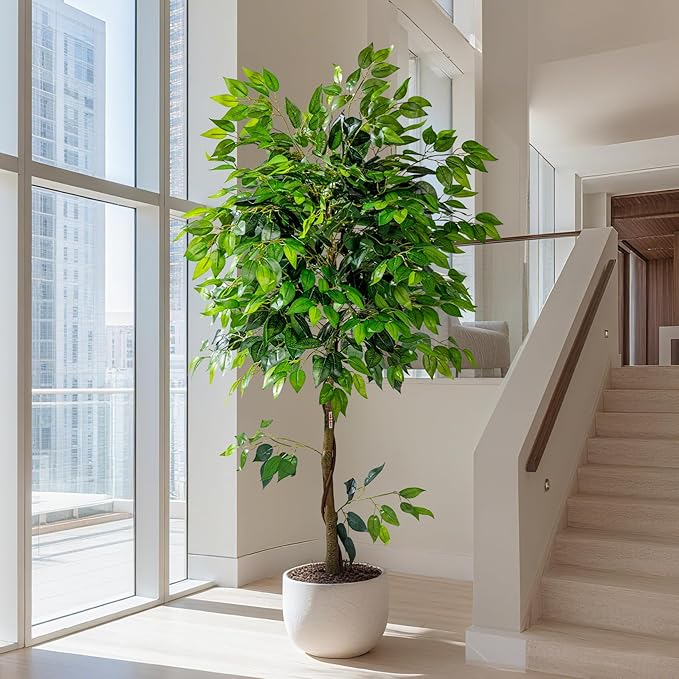 Large Ficus Artificial Trees Tall Faux Tree Indoor Outdoor Realistic decoracion Floor Fake plantas for Home Living Room Master Bedroom Office Porch Outside Patio arboles artificiales para Decor