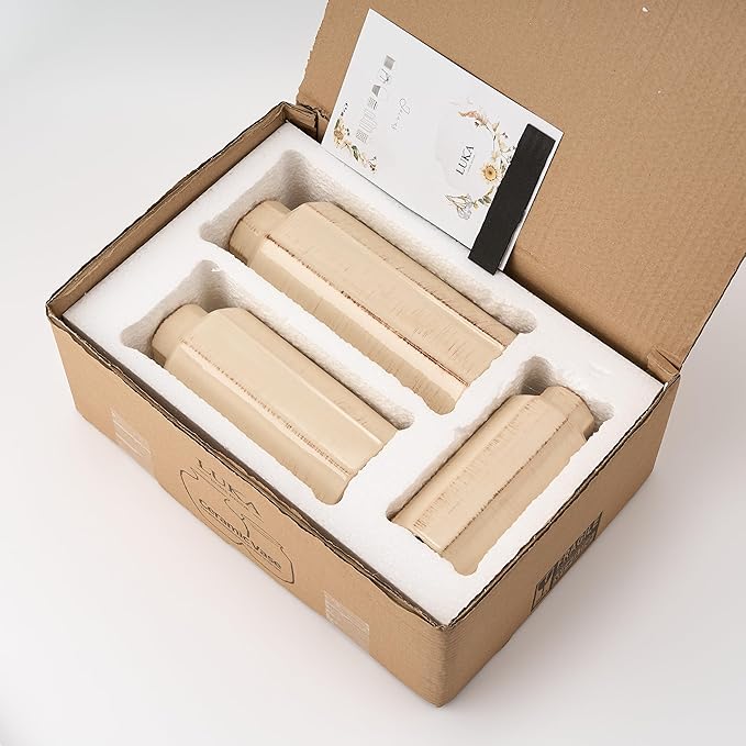 LUKA Ceramic Rustic Farmhouse Vase Set of 3,Ice Cracked Glazed Terracotta Vase,Large Vases for Decor,Fall Decoratiion Vases for Home, Table, Living Room, Shelf