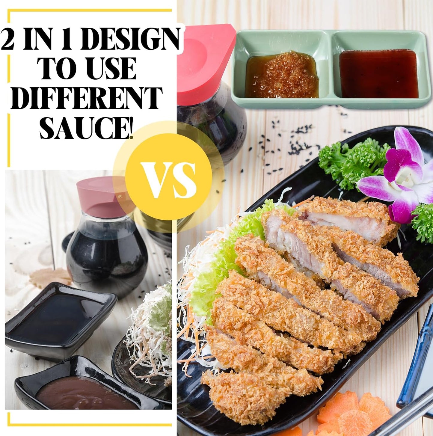 Gejoy 12 Pcs Dual Dipping Sauce Bowls Soy Sauce Dish Bowls Two Compartments Party Trays Divided Fondue Plates for Restaurant Kitchen Sushi Soy (Multicolor)