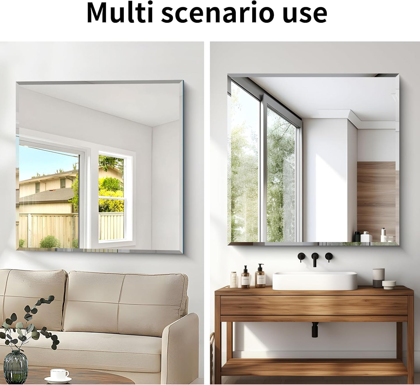 Beveled Mirror, 42x42 inch Square Bathroom Mirrors for Wall, Upgraded Shatterproof Frameless Vanity Mirror Over Sink with Beveled Edge for Bathroom,Bedroom,Living Room and Entryway