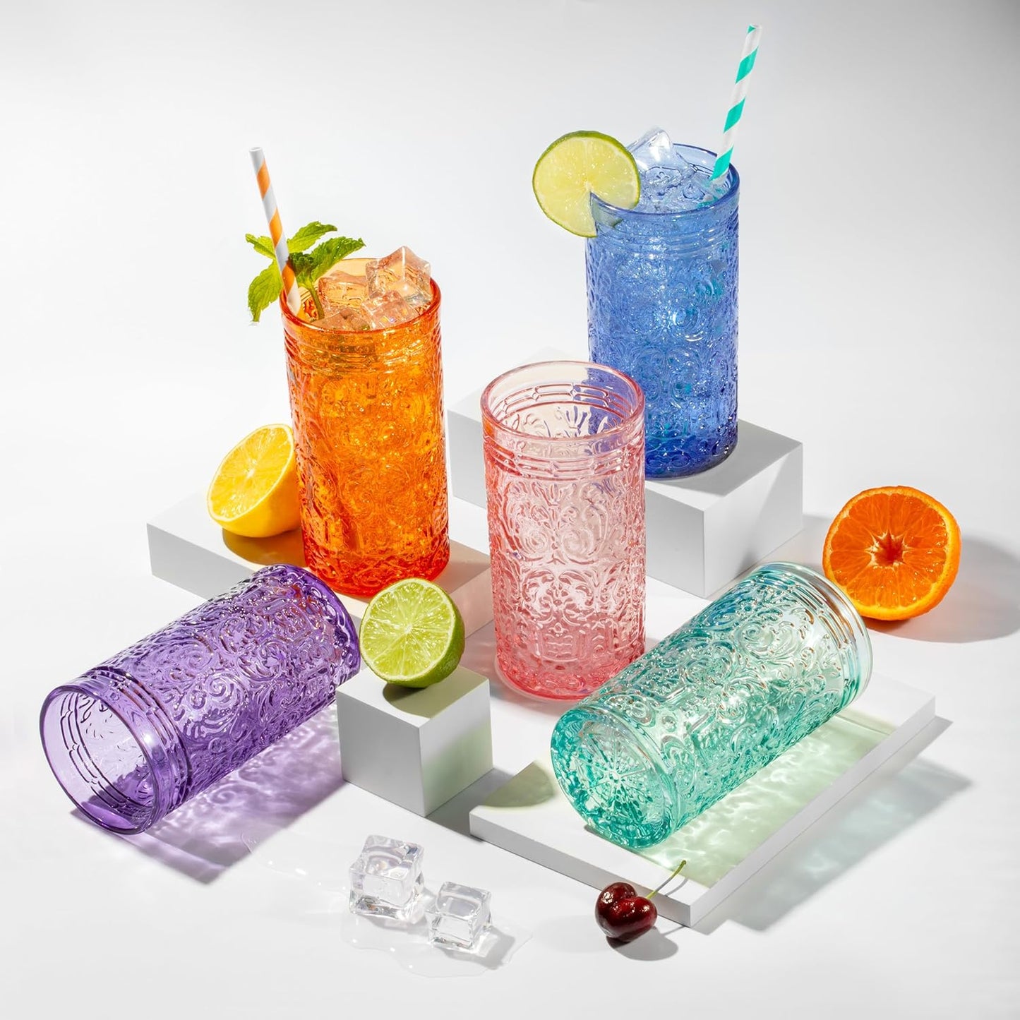 Godinger Jax Highball Beverage Glass Cup Pink - Set of 4