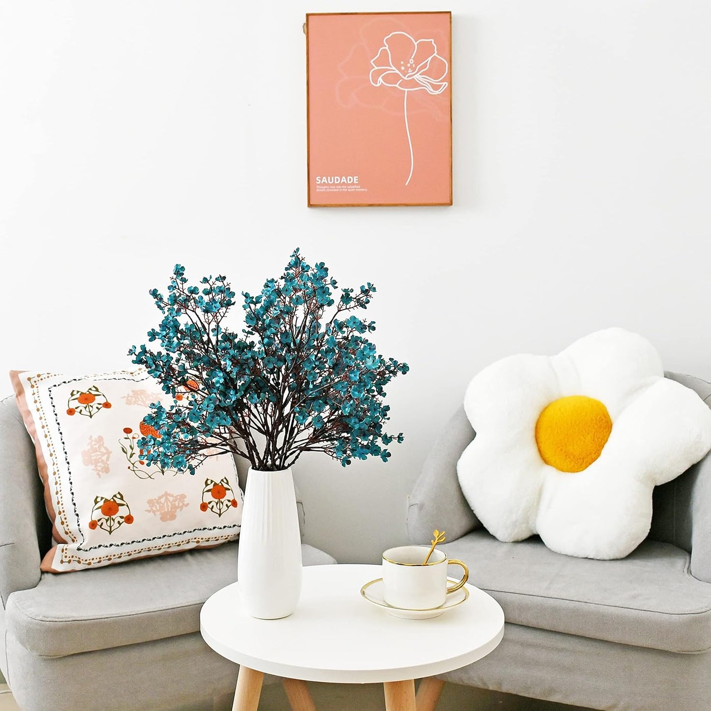 Mandy's Teal Artificial Baby’s Breath Flowers 6 Bundles Silk Gypsophila with Bendable Stems for Fall Centerpiece Wedding Decor and Table Arrangements