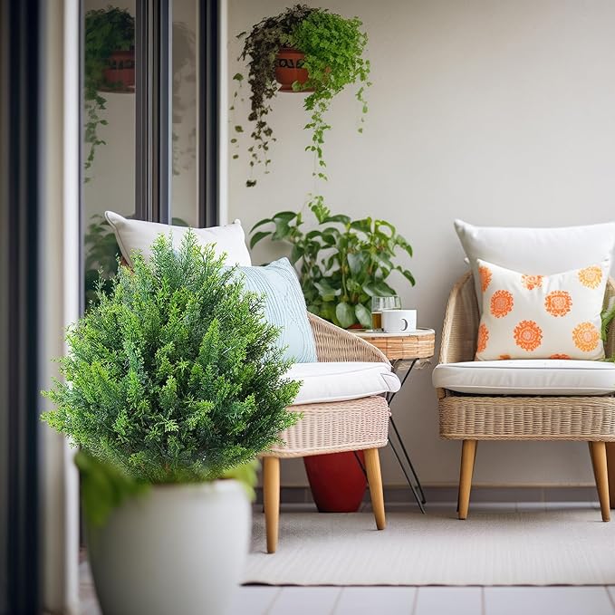 18 Inch Artificial Shrubs Topiary 2 Pack, Plush Verdant Foliage Anti-UV Artificial Trees for Indoor Planters Home Decor