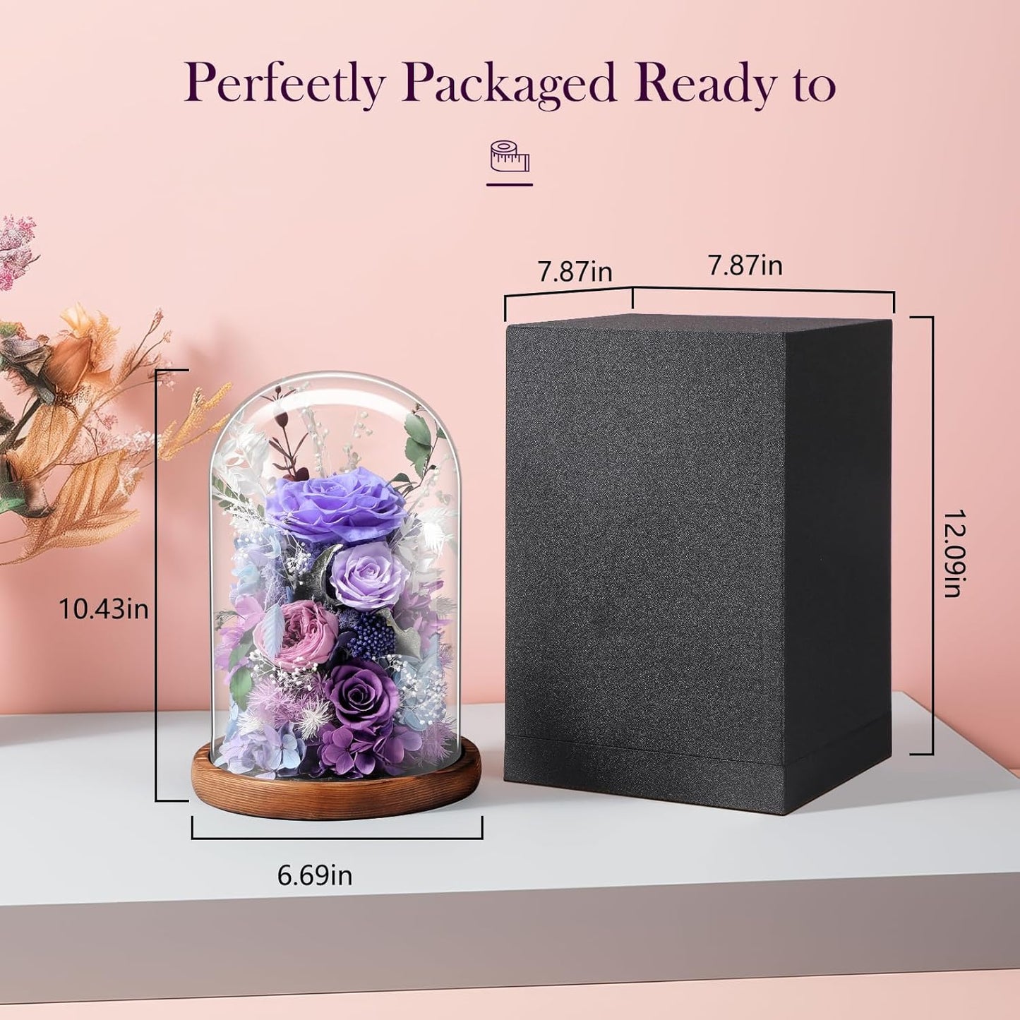 Eternal Rose Lilac Purple Flower Preserved Long Lasting Stable Color Natural Material Symbol of Everlasting Love for Wife Mothers Select Anniversary Rose Gift Birthday Present