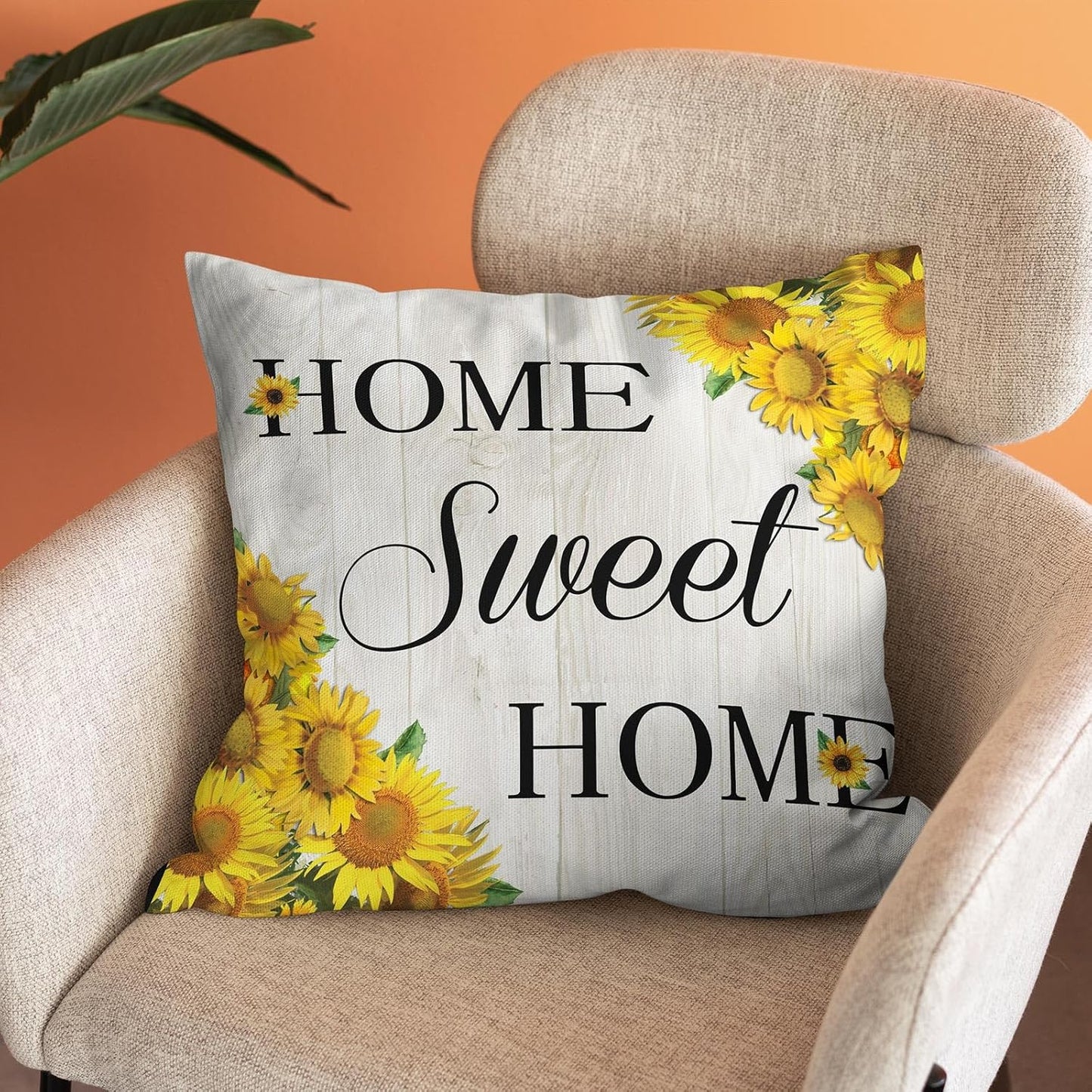 Home Sweet Home Sunflower Spring Throw Pillow Cover Farmhouse Decorative Cushion Case Sofa Pillow Case 18x18 Inch