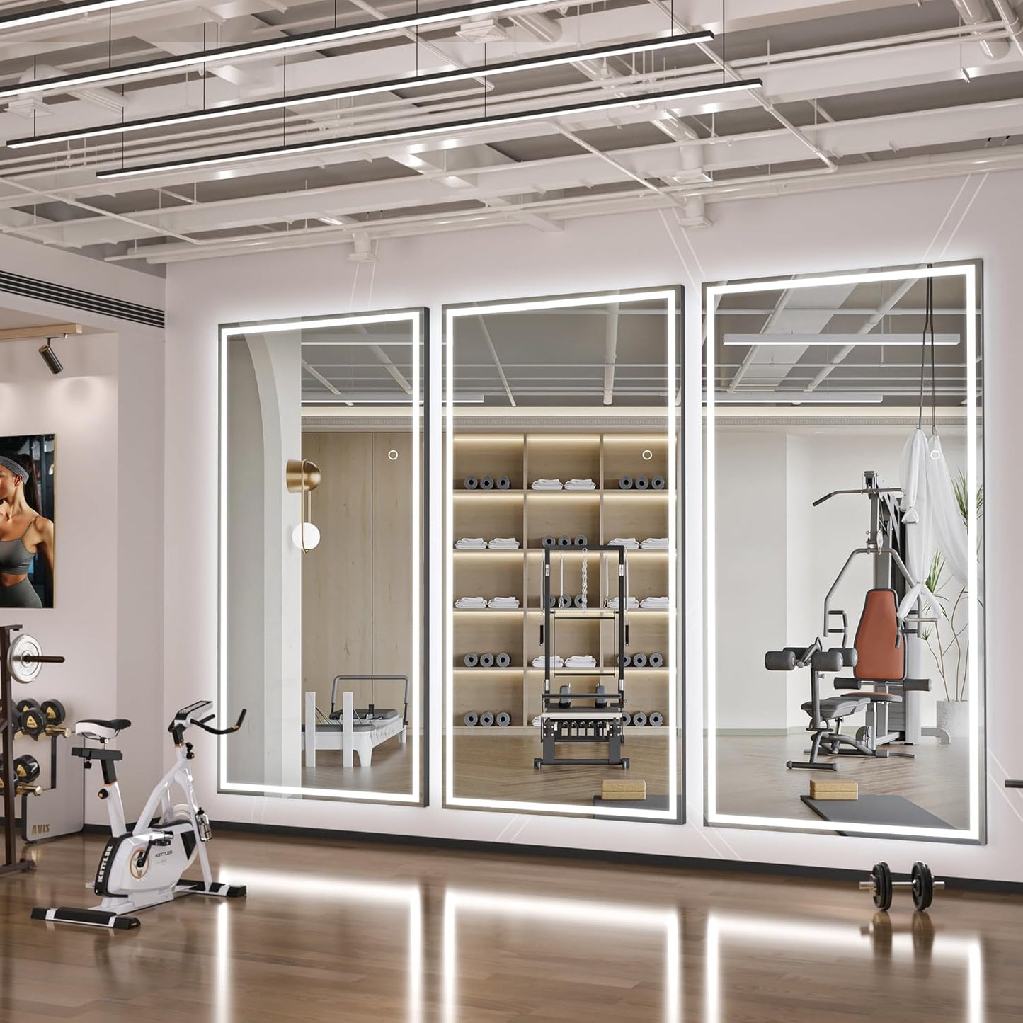 Hasipu Full Length Mirror with Lights, 95" x 40" LED Lighted Floor Standing Mirror, Full Body Dressing Hanging Mounted Mirrors, Dimmable, Tempered Glass, Safe to Use, Square Black