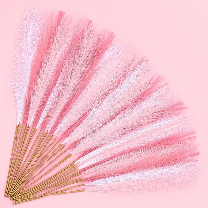 30 Pcs Pink White Pampas Grass Decor: 21.7" Fluffy Faux Small Pampas Grass Artificial Flower Vase Filler for Home Wedding Living Room Wall Party Decoration