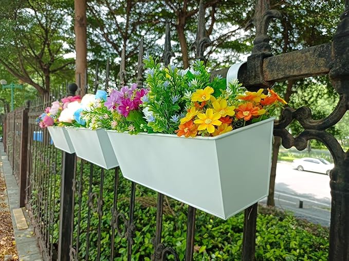 3 Pcs Large Hanging Flower Pots for Railing or Fence 16 Inch Railing Planter Box for Any Balcony Porch or Deck Countryside Style Window Planter Boxes Are Perfect to Herbs & Flowers (White-5pcs)