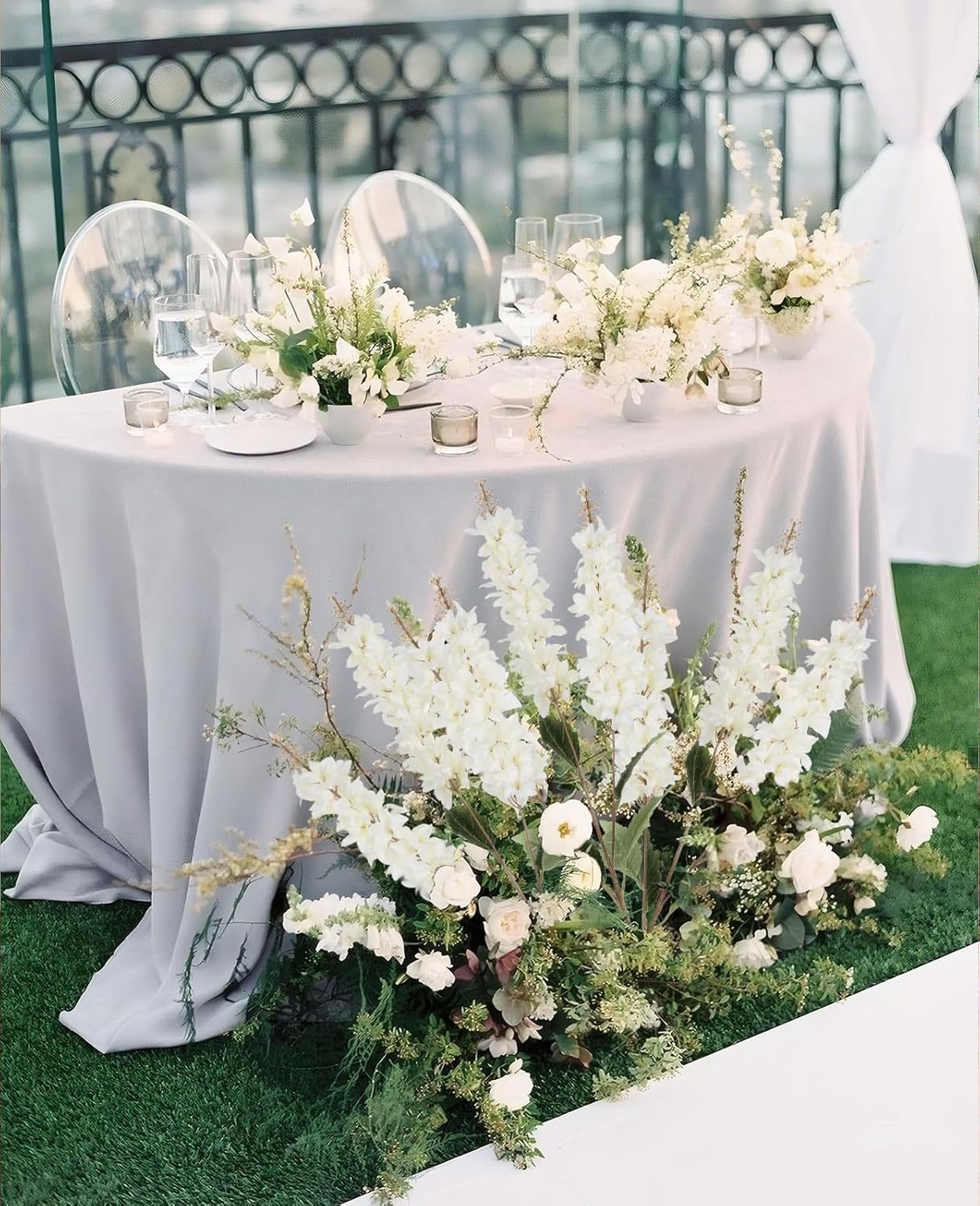 IPOPU 5PCS White Artificial Hyacinth Flower Fake Silk Delphinium 34.2inch Long Stem Hyacinth Flower Lifelike Snapdragon Flowers for DIY Wedding Kitchen Home Garden Office Decor(White)