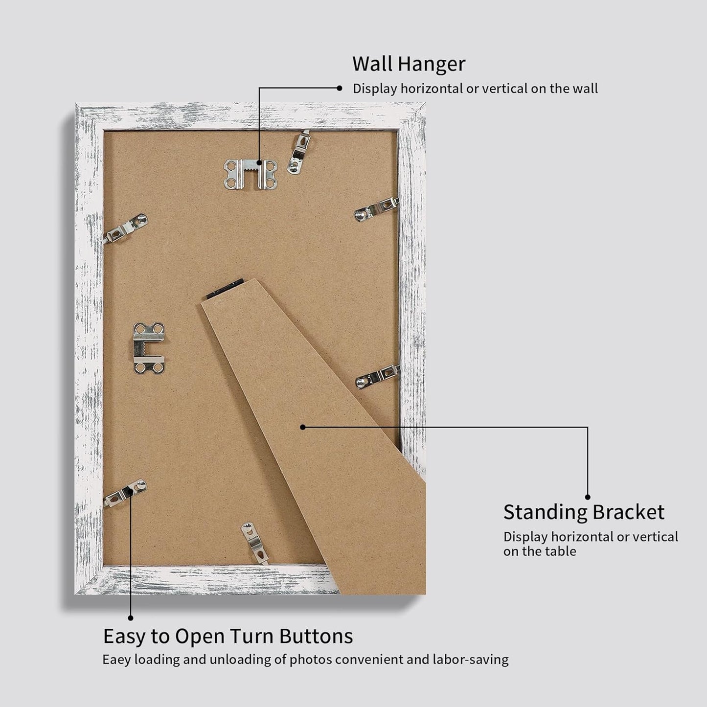 iRahmen 8x12 Picture Frame Set of 4 with High Definition Glass, Distressed White Frame Display 6x8 Picture with Mat or 8 x 12 Without Mat, Wood Rustic Photo Frames for Tabletop and Wall Mounting