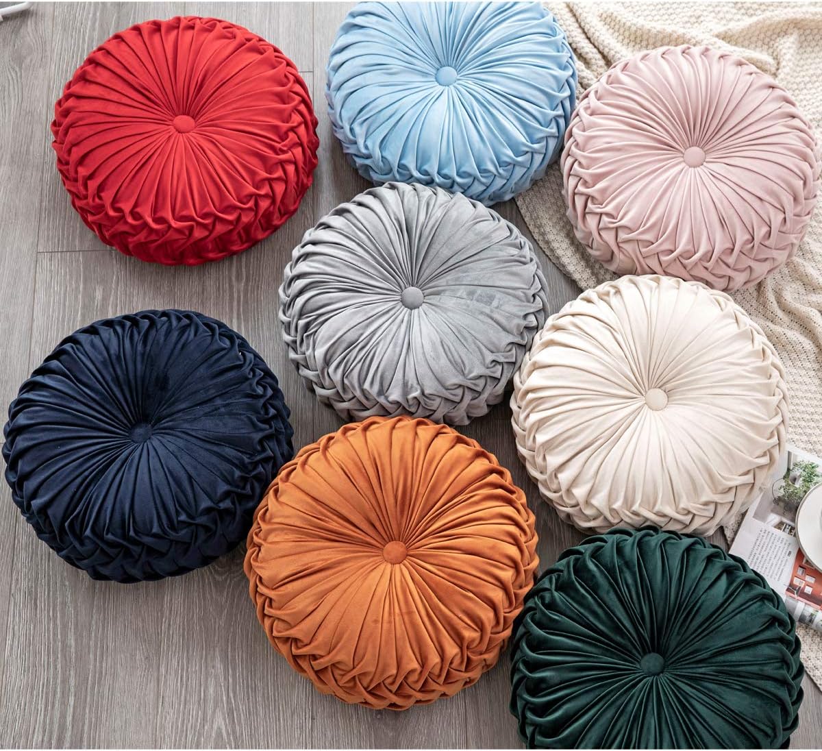 HLOVME Throw Pillow for Couch Decorative 3D Pumpkin Round Velvet Cushion for Sofa Bed Chair Floor 15"X15", Gray