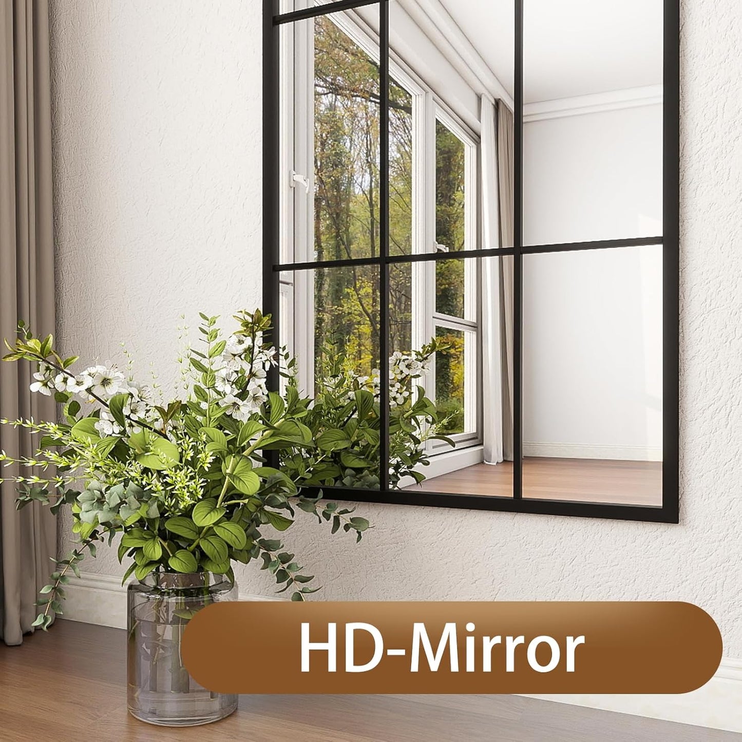 Mirror Full Length, 71"x32" Large Arched Mirror, Black Full Body Window Pane Mirrors, Oversize Farmhouse Standing Wall Mirrors Hanging or Leaning for Living Room, Entryway, No Stand