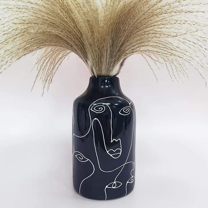 Kimdio Ceramic Vase Irregular face Design Decorative Flower Vase for Home Decor Living Room, Home, Office, Centerpiece,Table and Wedding B-Black