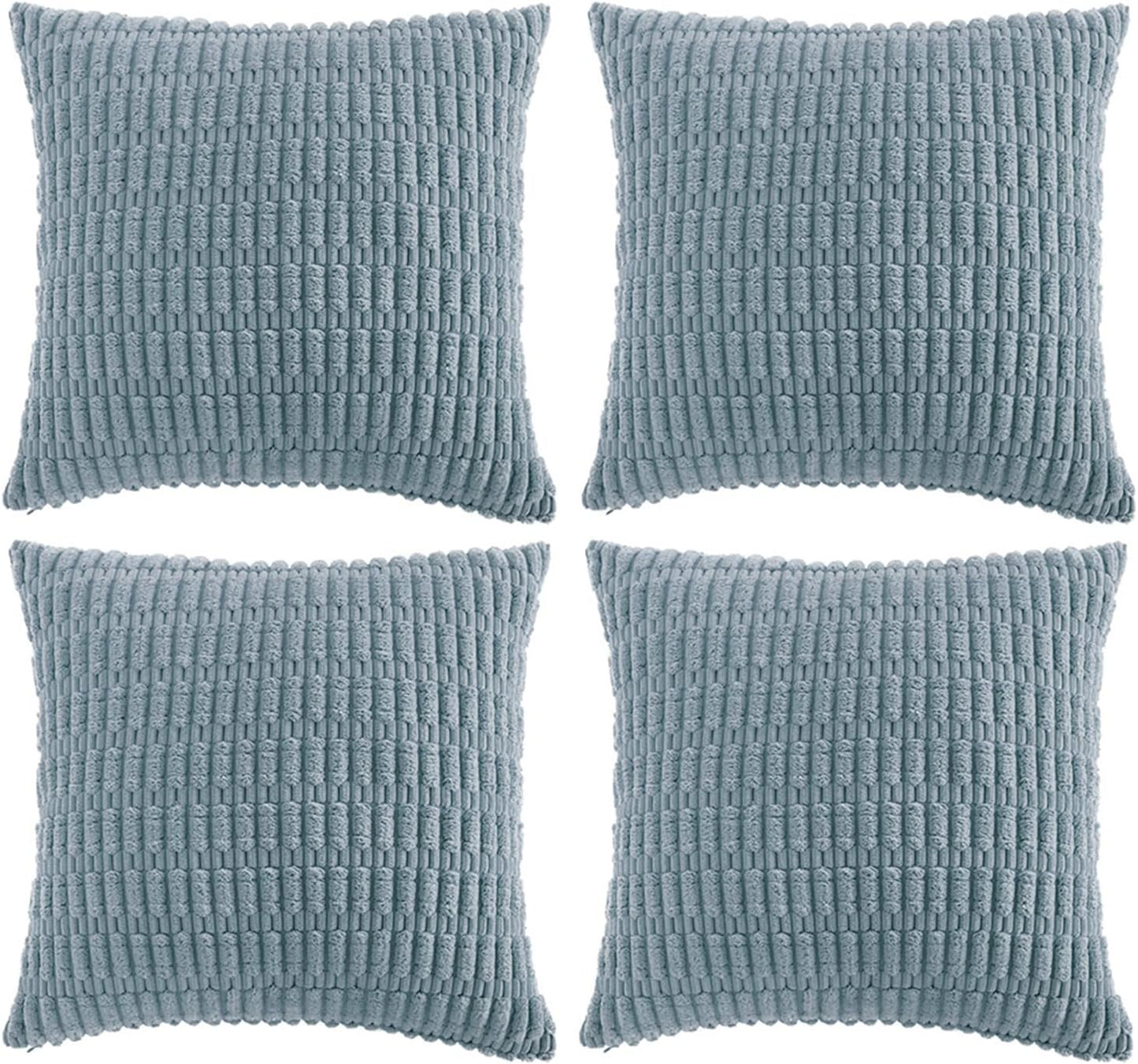 Fancy Homi 4 Packs Boho Light Blue Decorative Throw Pillow Covers 14x14 Inch for Couch Bed Sofa, Rustic Modern Farmhouse Home Decor, Soft Plush Corduroy Cute Square Cushion Case 35x35 cm