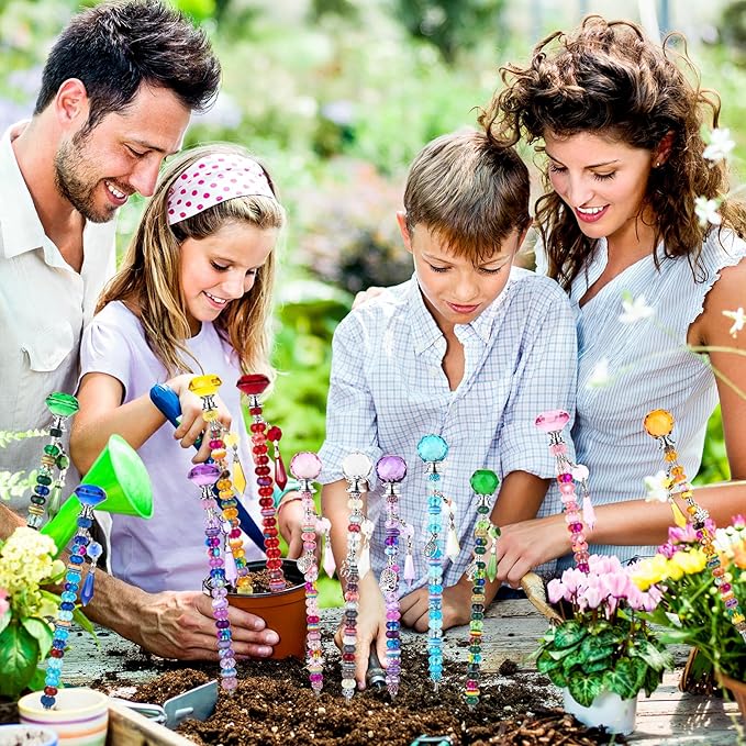 UFU 310Pcs DIY Fairy Wand Beaded Garden Stakes Kit, Fairy Wands Kit with Sparkling Crystal Pendants, Suitable for Different Holidays Garden Stakes Decorative Outdoor Beadable Items(10&12IN)