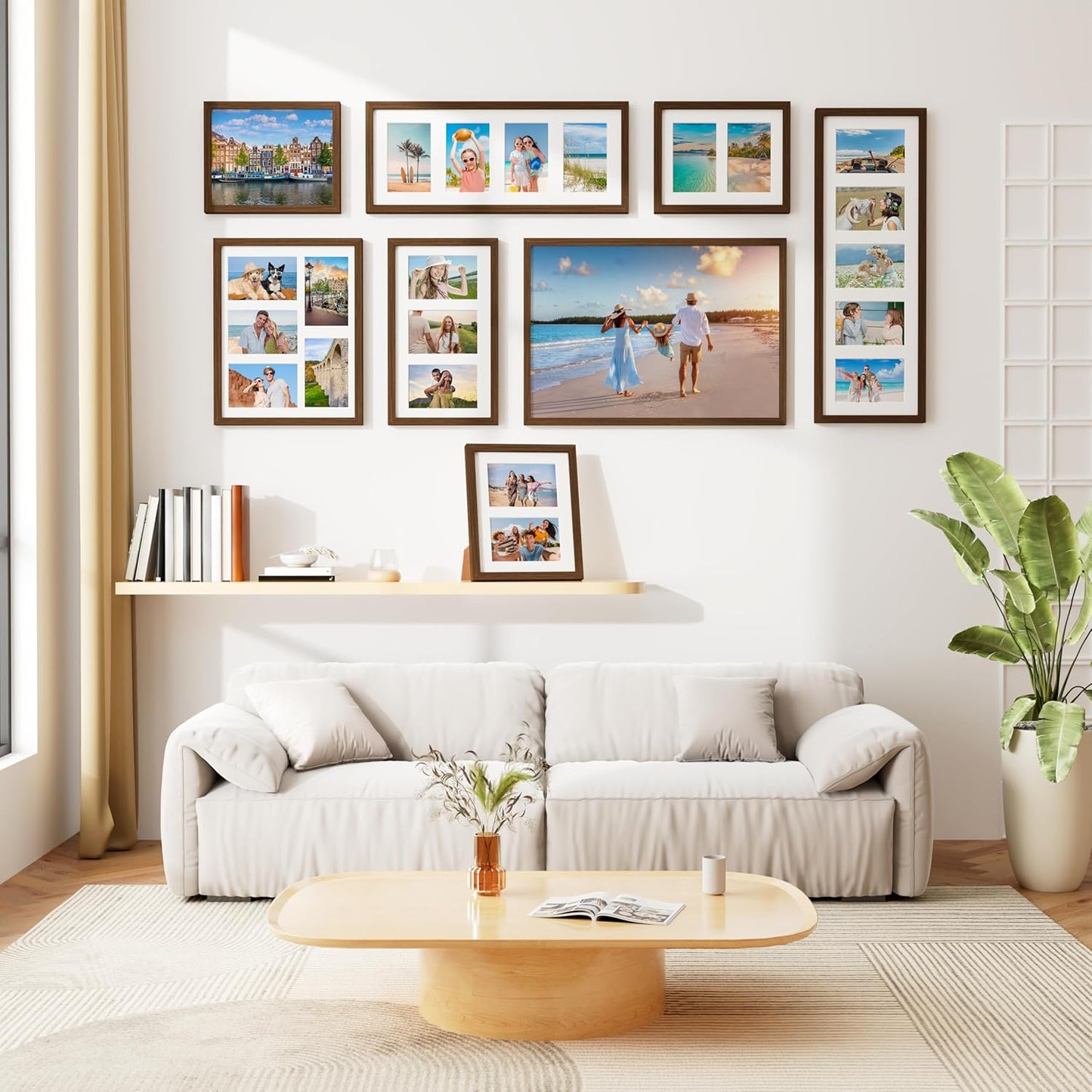 decorUhome 15x17 Picture Frames Collage Wall Decor, Display 7Pcs 4x6 Photos with Mat or 1Pcs 15x17 Unmatted, 7 4x6 Collage Picture Frames for Wall Mounting, Brown