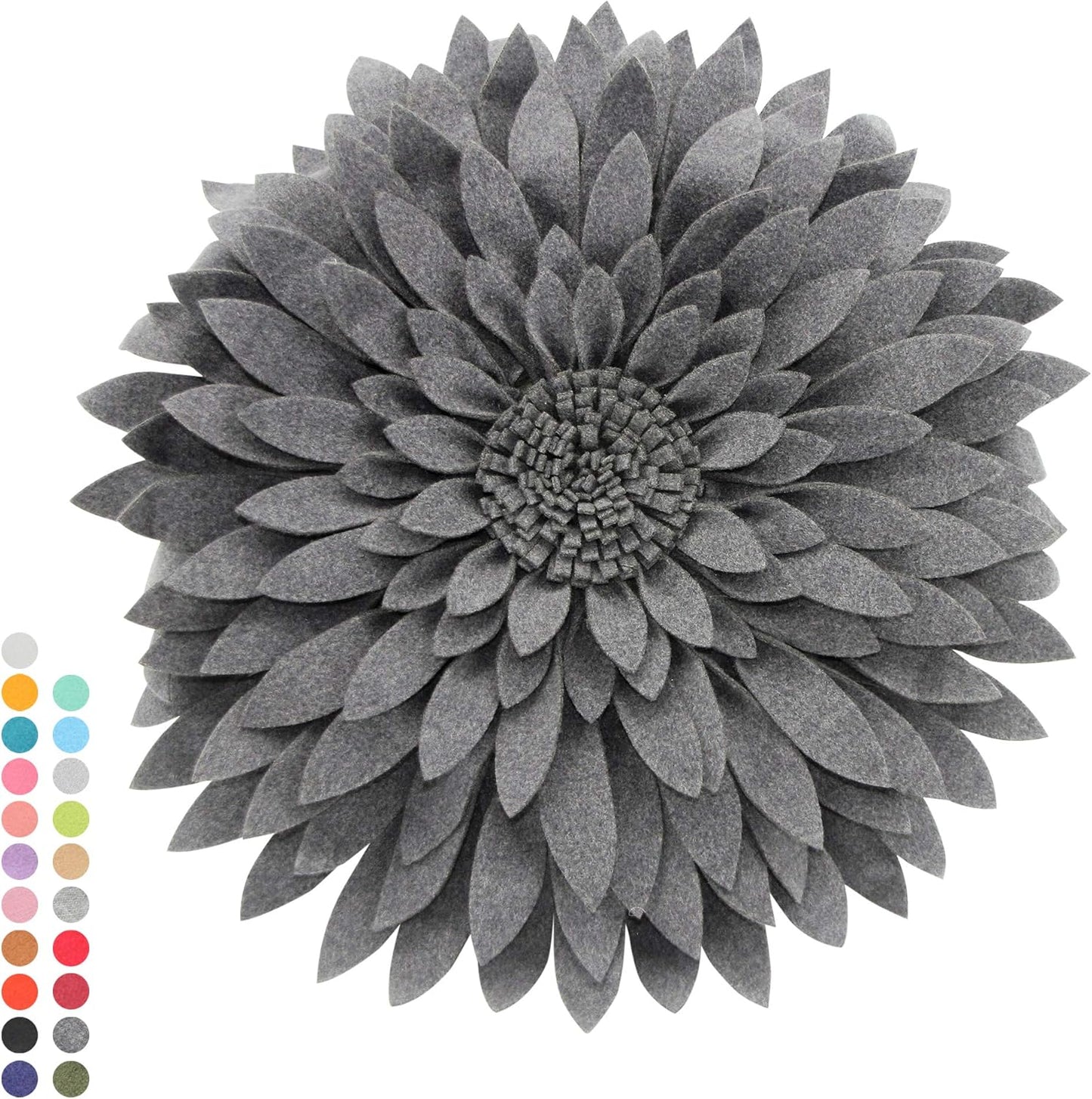 Contempo Lifestyles 3D Daisy Flower Decorative Pillow - Patented Design, Couch & Bed Decor (18" Flower, 16" Pillow, Dark Heather Grey)