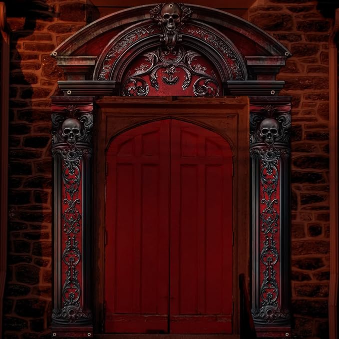 3 Pcs Halloween Cemetery Archway Halloween Cemetery Banners Gothic Outdoor Banners Sign Banner Decorations for Outdoor Party Supplies (Red Classic)