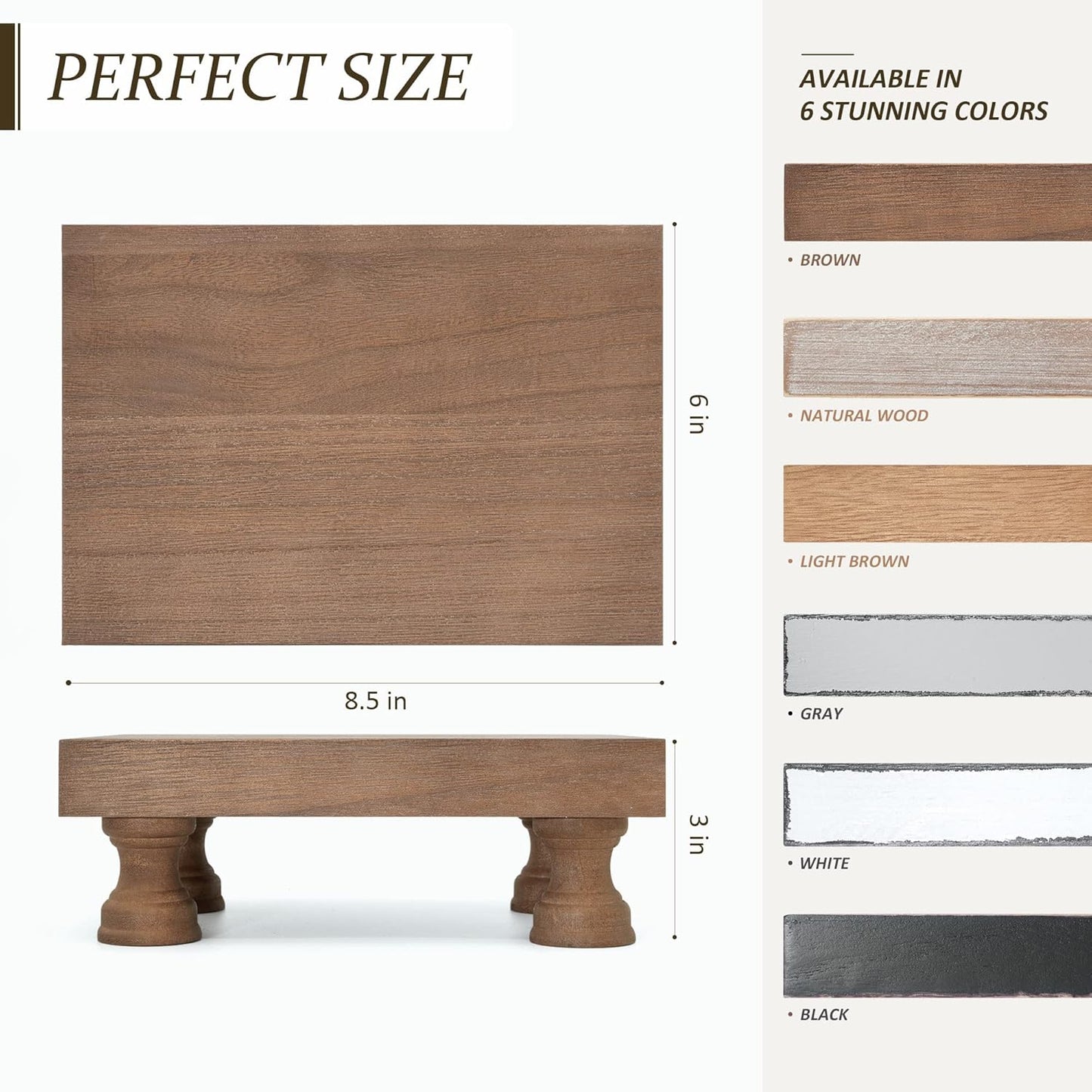 EOSAHR Decorative Wood Riser for Room Decor : Modern Farmhouse Pedestal Stand For Display Your Home Decoration and Soap Stand - Retro Wooden Tray for Bathroom and Kitchen Counter Decor (Rustic Brown)