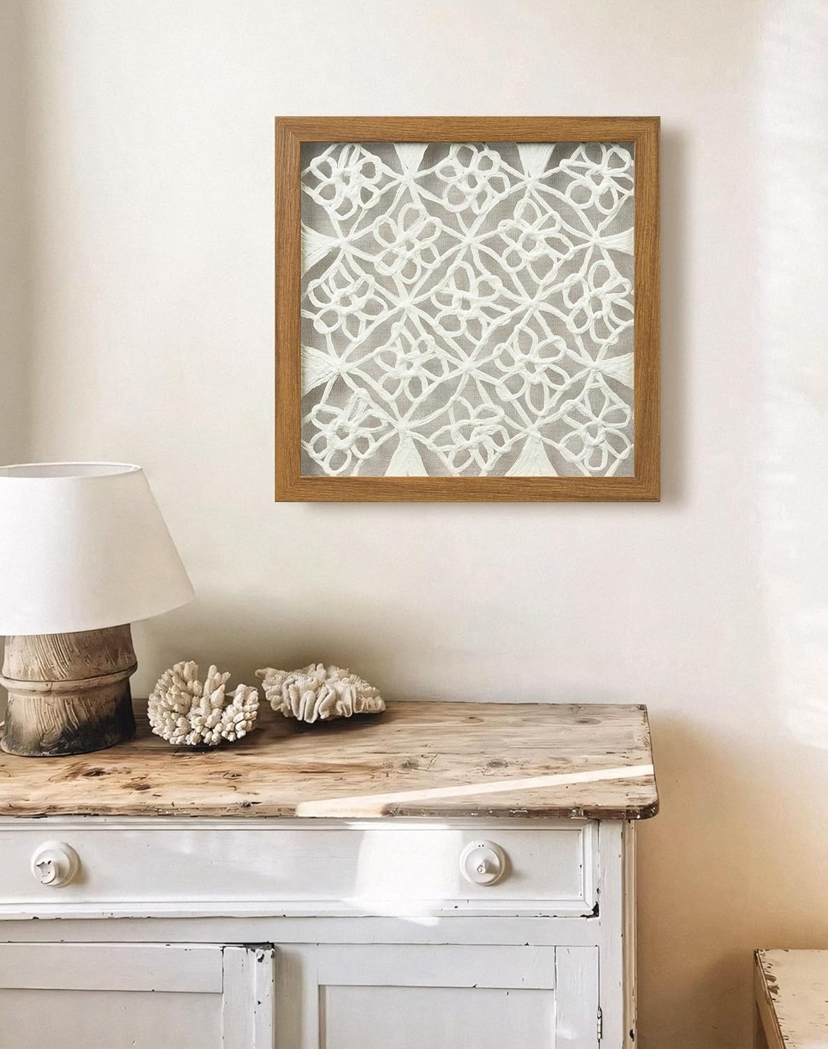 FOLKOR Handmade Paper Wall Art for Rustic Farmhouse Boho Room Aesthetics, 12" Framed Abstract Shadow Box Art Decor, Lattice Hanging Artwork Eclectic Decor for Apartment Nursery Hallway Above Desk Bed