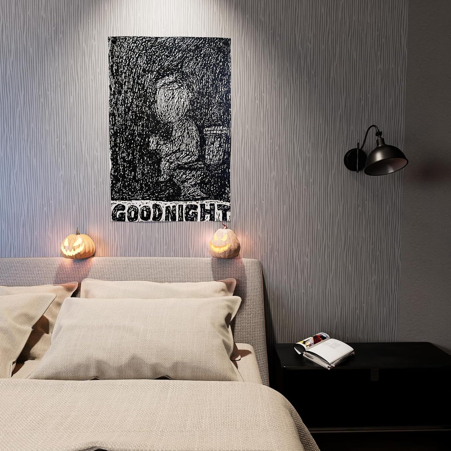 Gallery-Grade Woven Fabric Art:Original Art "GOOD NIGHT" Textile - Woven Wall Decor & Cover for Furniture