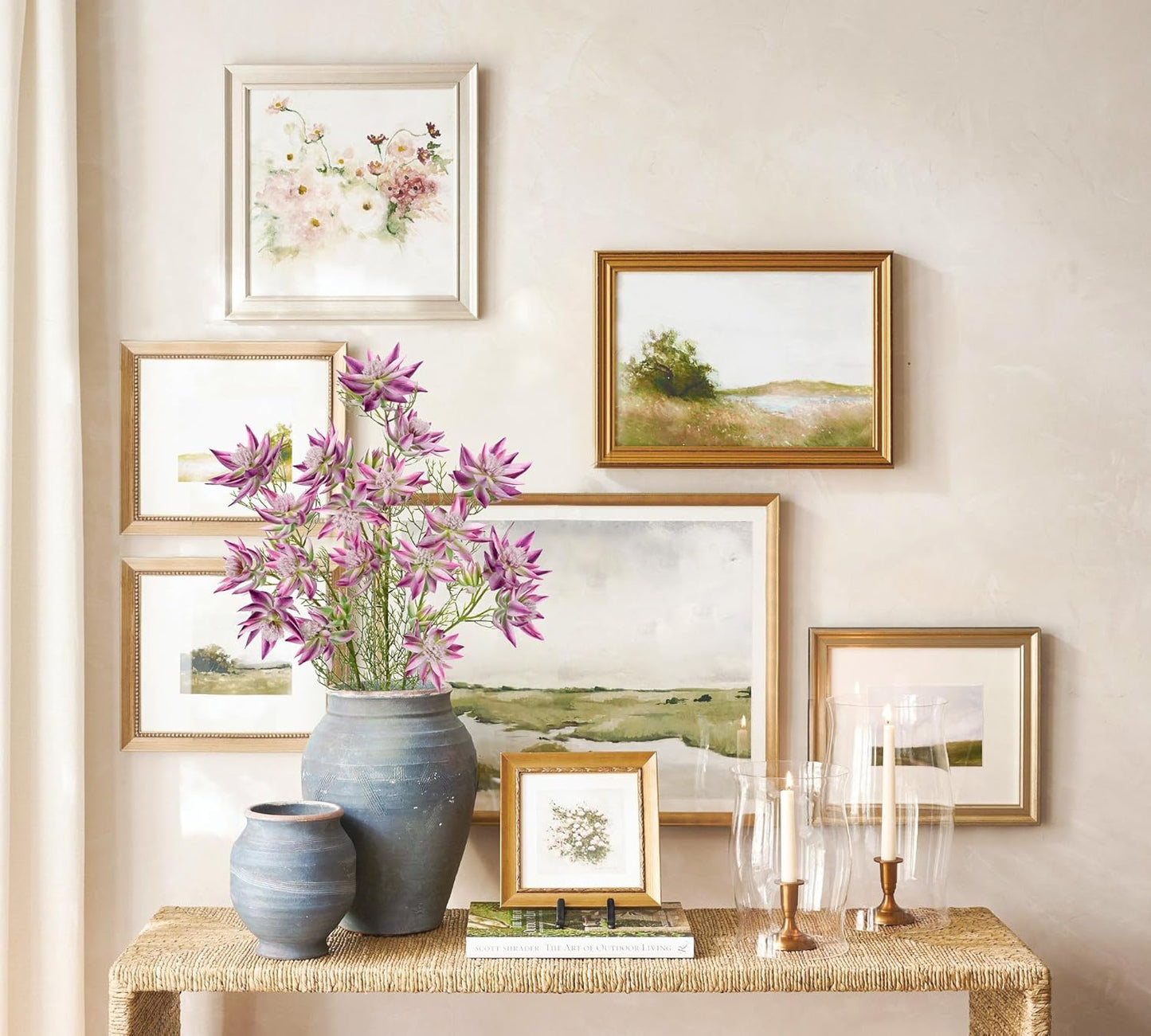 Hollyone 3Pcs Purple Artificial Flowers Silk 26.3" Fake Protea Flower with Long Stem Faux Flowers Arrangement Branch with 6 Heads for DIY Wedding Party Table Centerpiece Floral Bouquets Home Decor