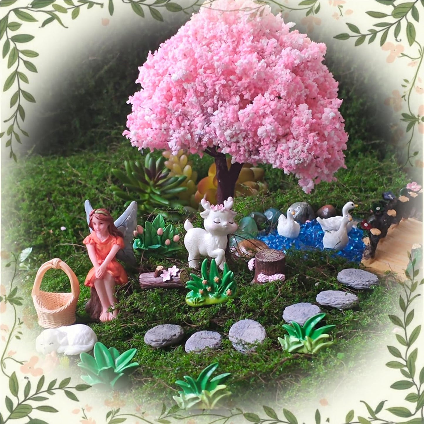 Kai Dream Miniature Fairy Garden Kit, 36 Pcs Miniature Fairy Garden Resin Figurines for Plant Pots, Backyard, Lawn, Micro Landscape, Dollhouse, Terrarium
