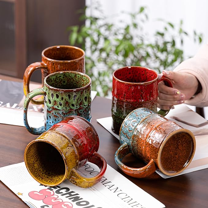 20 Oz Coffee Cups-Beer Mug, Large Ceramic Coffee Mugs, Handmade Pottery Mug, Tea Cups with Handle for Office and Home, Dishwasher and Microwave Safe (Green & Blue)