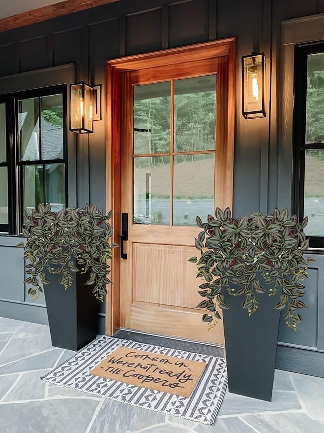 DILATATA Fake Hanging Plants Artificial Hanging Plants 26" Faux Wandering Jew Hangings Leaves Plant for Wall Shelf Home Indoor Outdoor Decor - 2 Pack