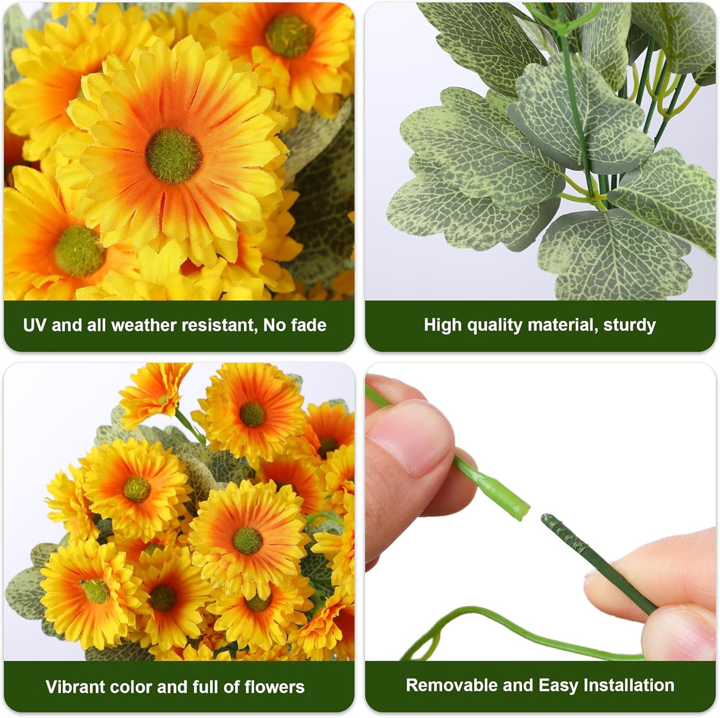 HyeFlora Dahlia Artificial Fall Flowers for Outdoors Autumn Decoration, 6 Bundles Fake Mums Yellow Faux Flowers Plants Realistic UV Resistant Silk Flowers for Outside Planter Front Door Yard Garden