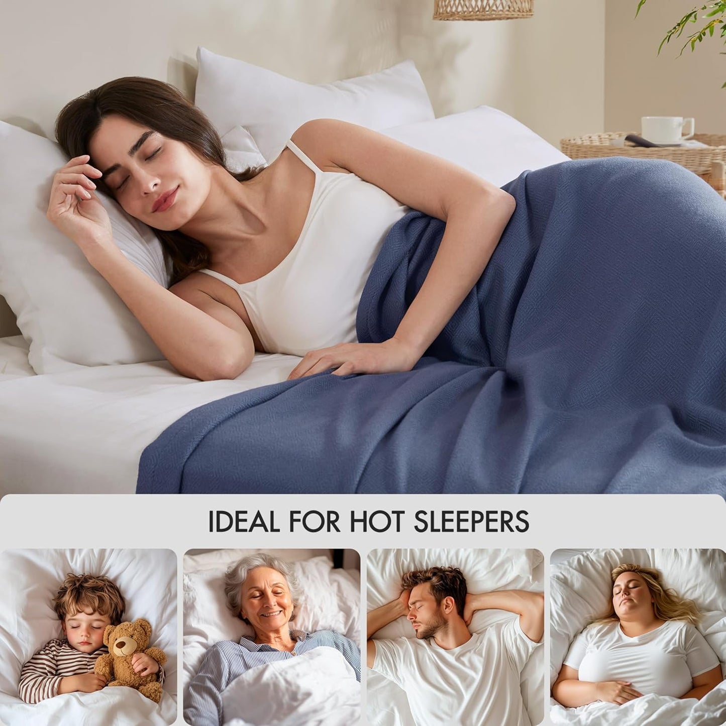 Madison Park Twin Size Blanket, 70% Rayon Bamboo-Based, 30% Cotton, Breathable for Hot Sleepers Menopause, Ultra Soft and Snag-Resistant, Summer Blanket for Bed or Couch, Twin 66"x90", Navy