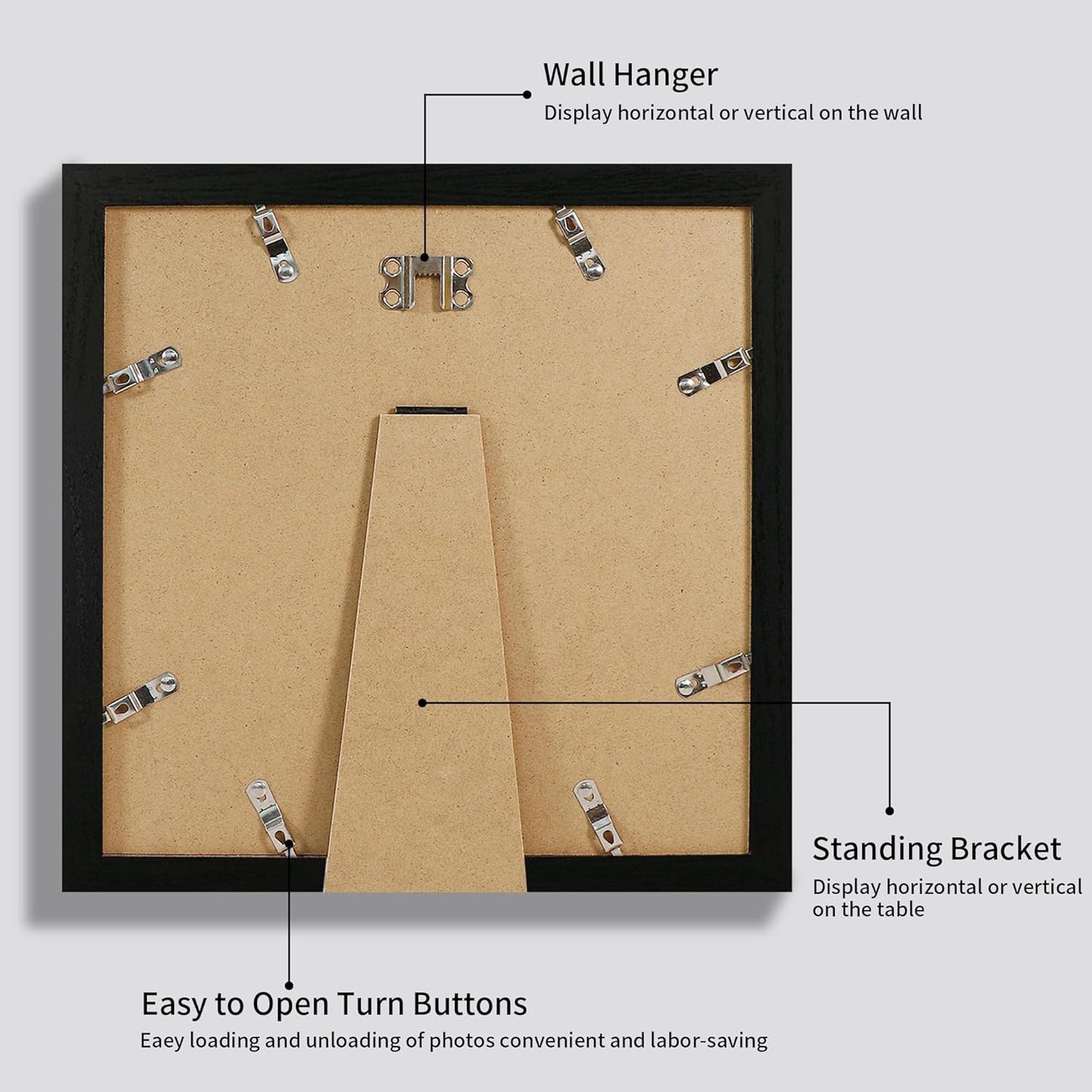 iRahmen 12x12 Picture Frame Set of 4 with Tempered Glass, Black Frame Display 10x10 Picture with Mat or 12 x 12 Without Mat, Wood Square Photo Frames for Desktop Display and Wall Mounting