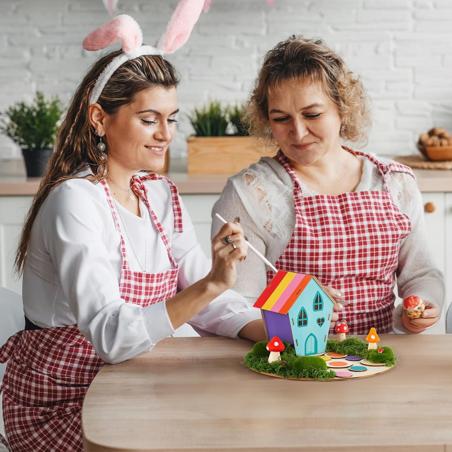 Kathfly 2 Sets Wooden Fairy House Craft Kit, Fairy Garden Kit with Paints & Decorations, Unpainted Miniature Accessories for Home Event Party Decor, Arts Crafts Birthday Gift