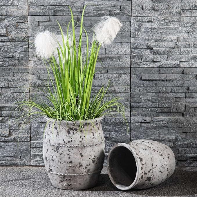 Yundu Concrete Plant Pot Set of 2, The Large planters for Indoor Plants, 13.8 & 10.8 inch pots for Plants, Plant pots Indoor with Drainage Modern décor for Home, Office and Outdoor Décor