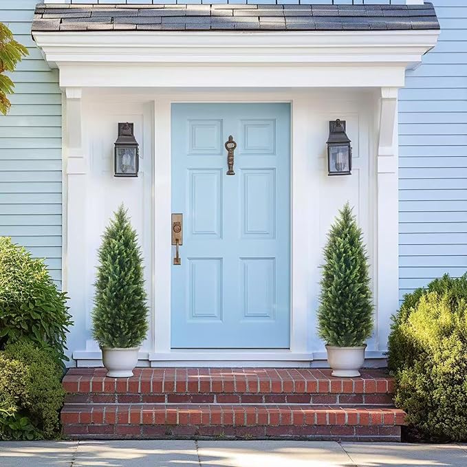 4FT Artificial Cedar Topiary Trees Set of 2, Extra Dense Foliage UV Resistant Fake Plants for Front Porch Christmas Decor, Lifelike Fake Trees Outdoor Indoor Home