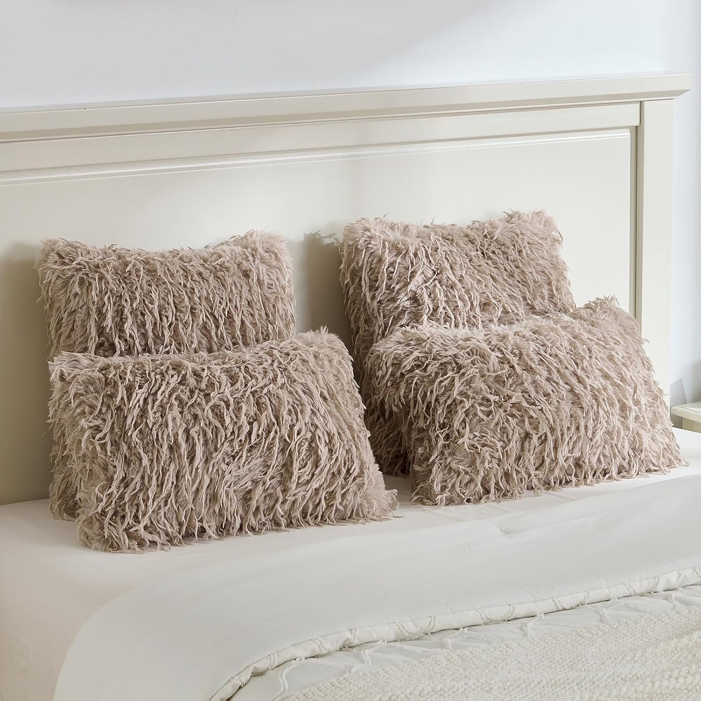 FUTEI Khaki Decorative Throw Pillow Covers 26x26 Inch Set of 2,Soft Fluffy Faux Feather Texture Euro Pillow Shams,Modern Home Luxury Decor for Couch Bed Living Room