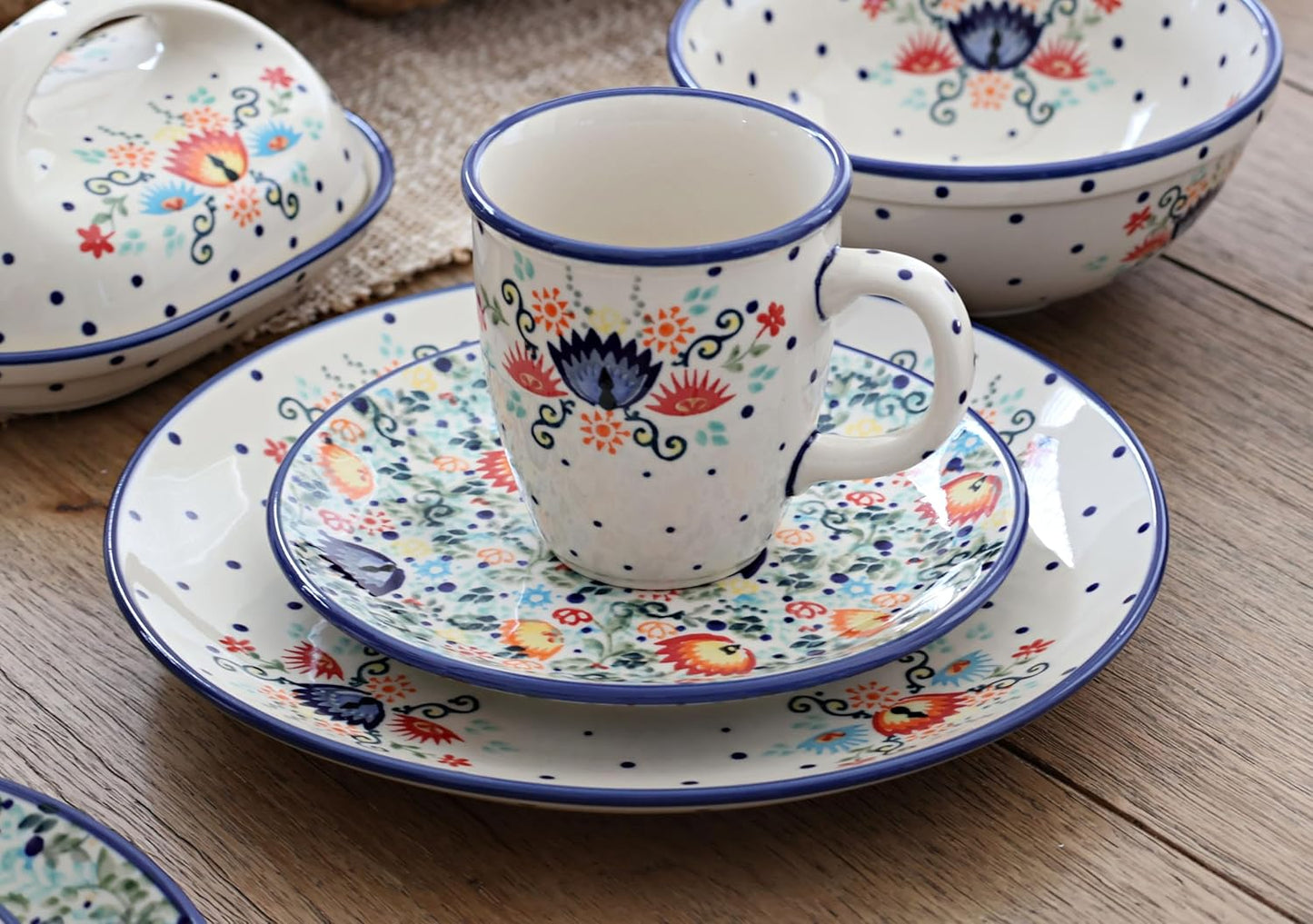 Blue Rose Polish Pottery - Green Desert Oasis Dessert Plate - 7" Diameter - Beautiful Plate for Cake, Appetizers, or Snacks