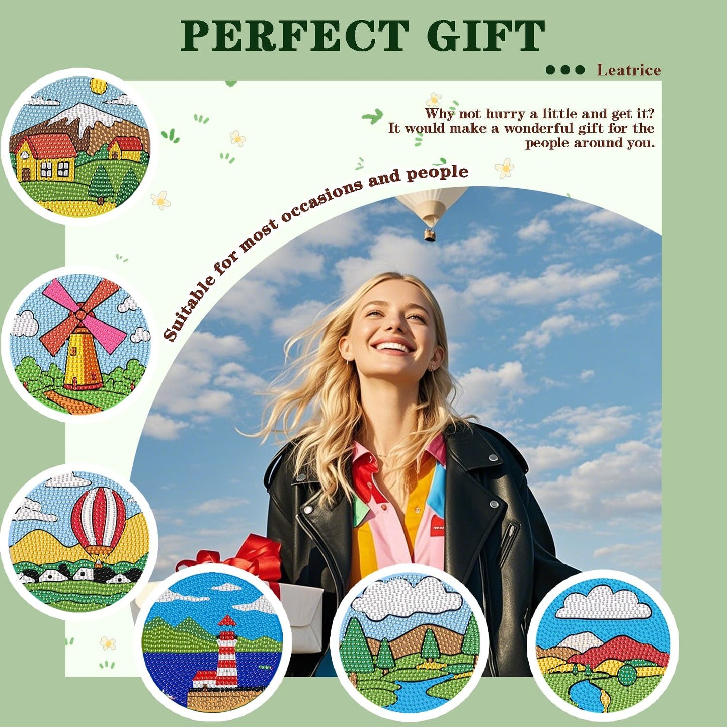 Leatrice 6PCS Diamond Art Coasters Small Diamond Painting Kits for Adults Diamond Dots Round Full Drill Diamond Coasters with Holder Easy Art Crafts for Beginners Women Cartoon