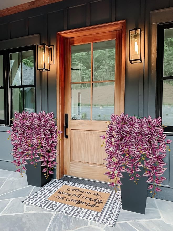 DILATATA Fake Hanging Plants Artificial Hanging Plants 26" Faux Wandering Jew Hanging Leaves Plants for Wall Shelf Home Indoor Outdoor Decor - 2 Pack