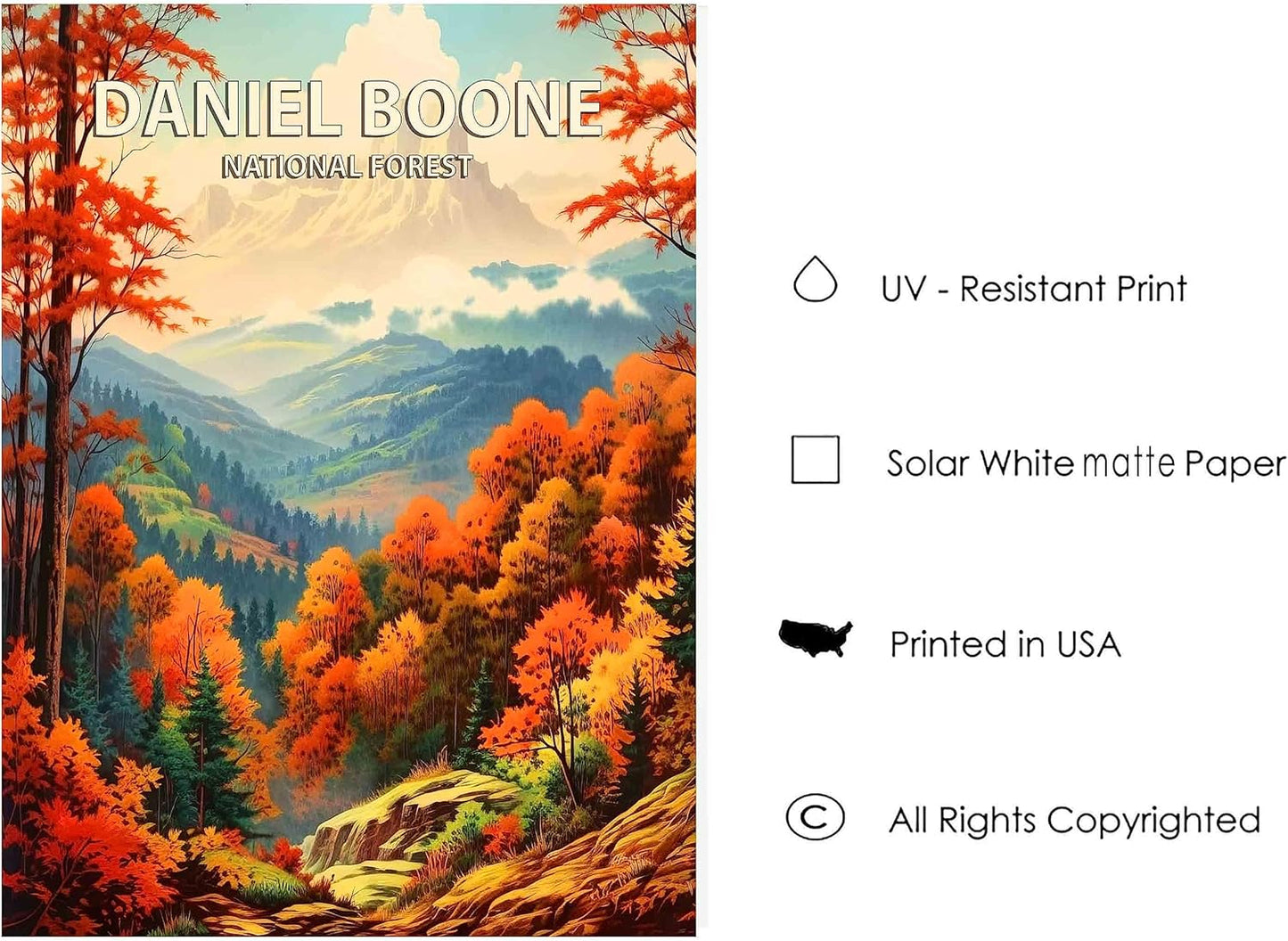 Daniel Boone National Forest Poster Art Print Retro Mountain Wall Art Poster Vintage Decor Nature Recreation Wilderness Wildlife Decoration, Outdoor Adventure Scenic Beauty Artwork. (Daniel Boone