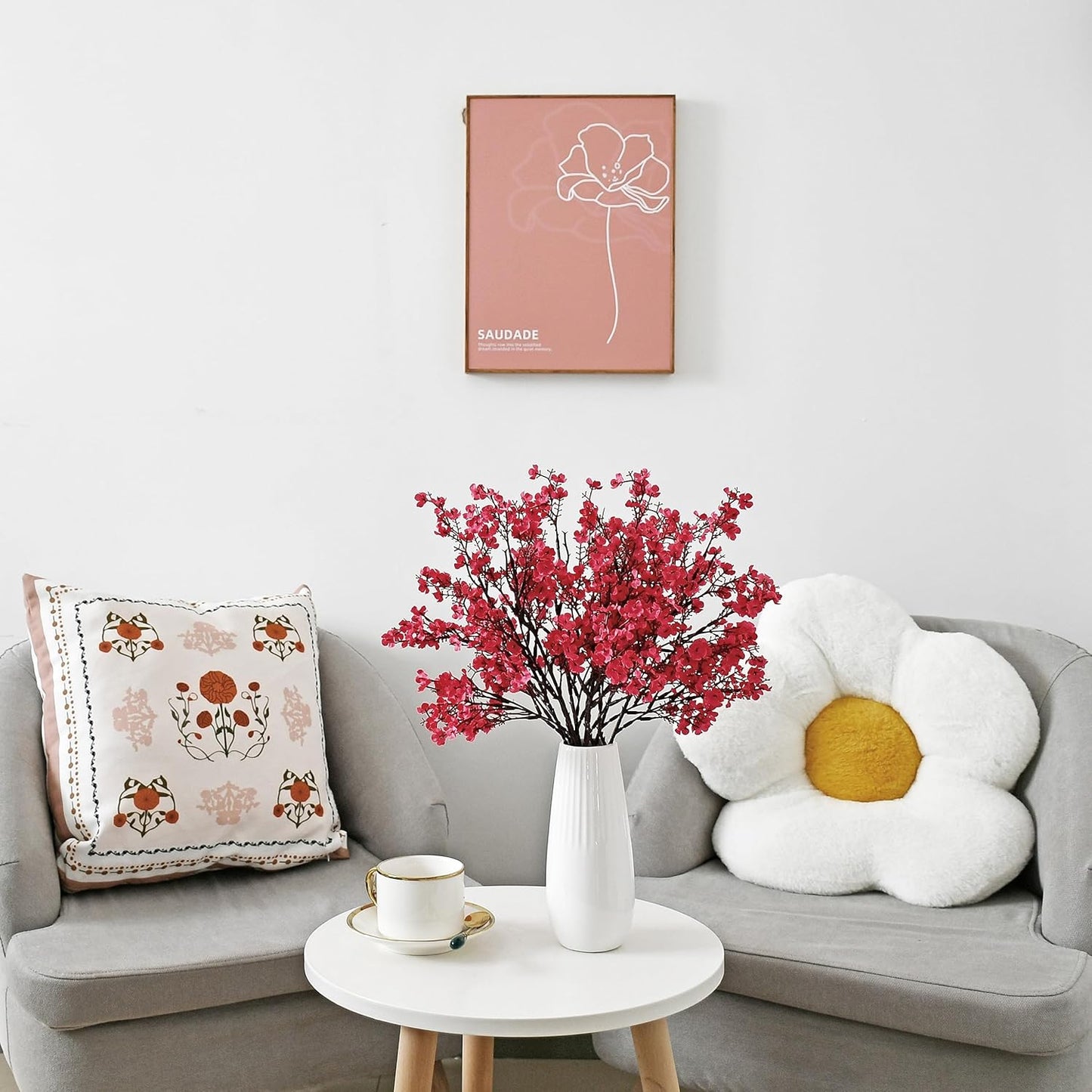 Mandy's Hot Pink Artificial Baby’s Breath Flowers 6 Bundles Silk Gypsophila with Bendable Stems for Fall Centerpiece Wedding Decor and Table Arrangements