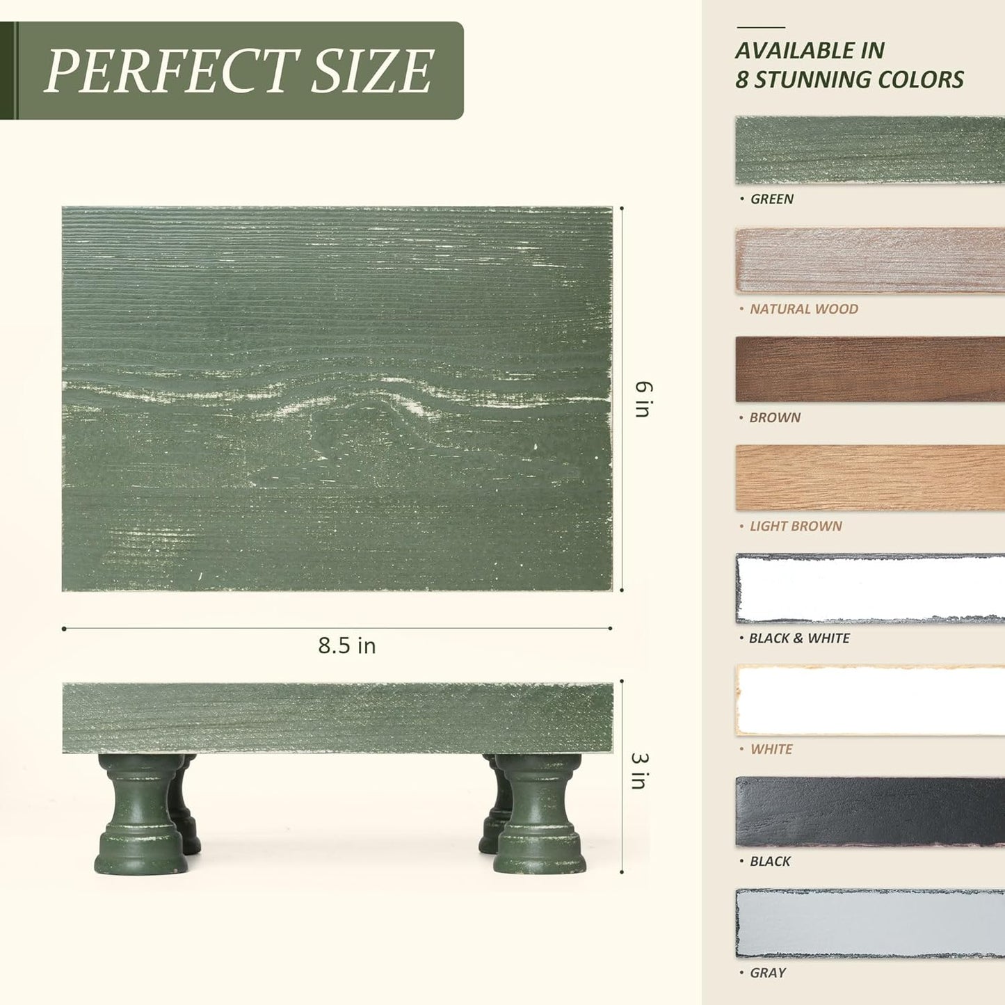 EOSAHR Pine Wood Riser Display Stand for Coffee Table – Stylish Pedestal Stand to Showcase Your Bathroom Accessories – Farmhouse Home Decor for Displaying Plant, Cupcakes and Soap Dish (Green)