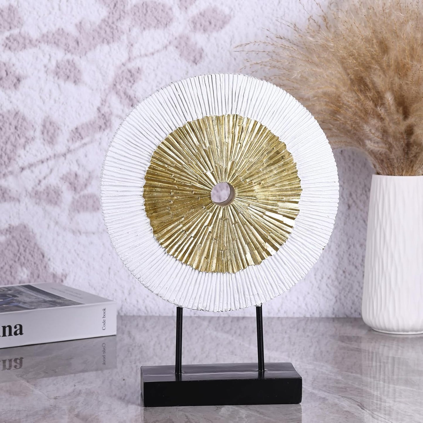 DOVDOV Wood Color Round Irregular line Statue, Unique Home Sculpture, Brown Home Decor for cabinets Above Coffee Table, entryway Table top TV Stand, Dining Table Centerpiece