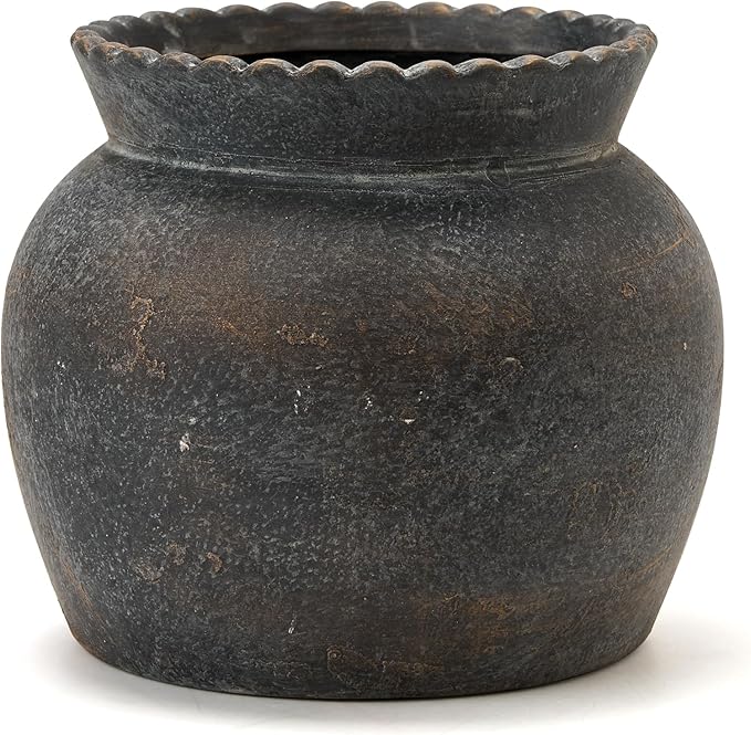 SIDUCAL Ceramic Flower Vase with Wide Mouth Lace, 5.1 Inch Pottery Rustic Farmhouse Boho Vases, Small Terracotta Vase for Home Decor, Table, Living Room, Bathroom, Shelf, Wedding, Bronze