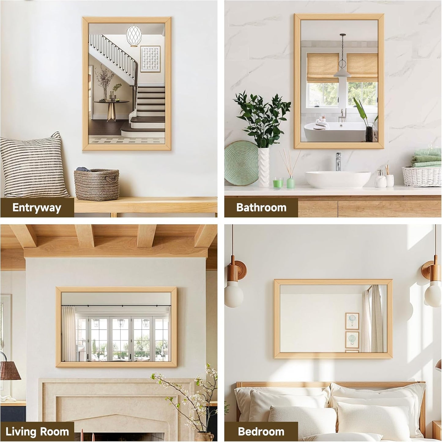 Delma Wall Mirror with Wooden Frame, 30x20 Farmhouse Wall Mounted Floor Mirror with Stand, Vertical Hanging, Leaning Standing for Bathroom,Bedroom, Living Room