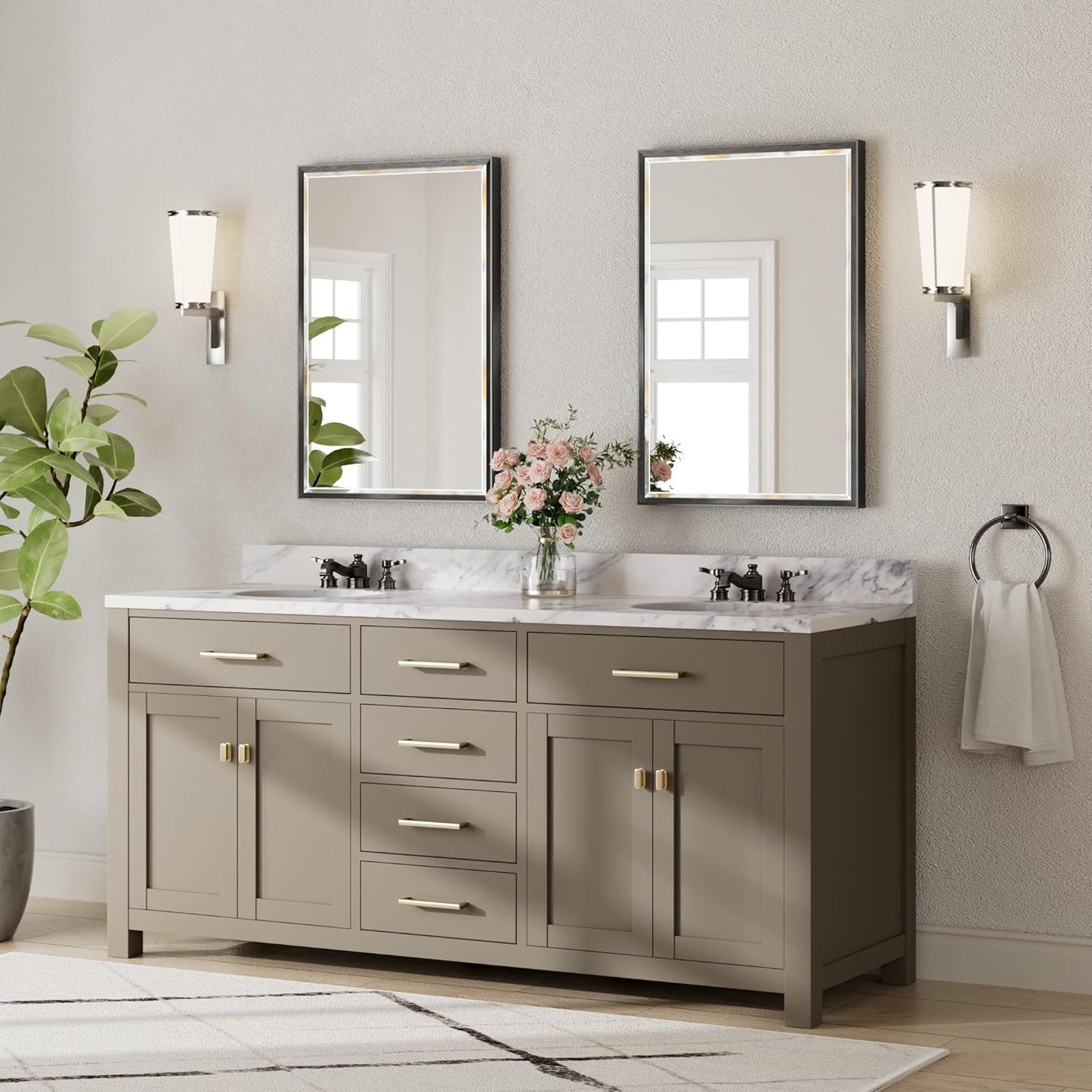 Black Framed Mirror for Bathroom, 24x36 Inch Black Rectangle Beveled Bathroom Vanity Mirror, Anti-Rust Matte Black Metal Frame Mirror for Wall, Vertical/Horizontal Wall-Mounted Mirrors