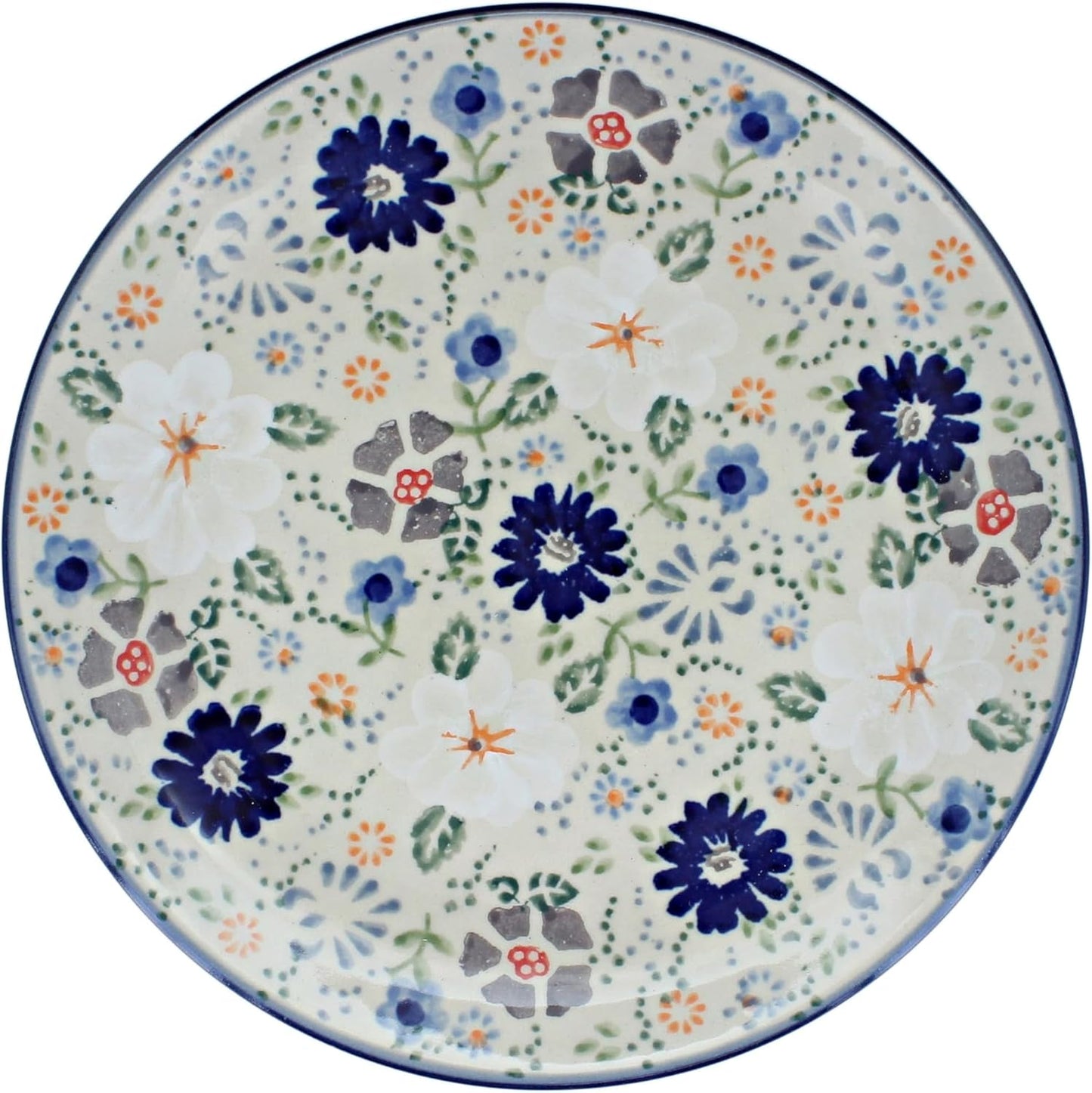 Blue Rose Polish Pottery - Gray Carnival Dessert Plate - 7" Diameter - Beautiful Plate for Cake, Appetizers, or Snacks