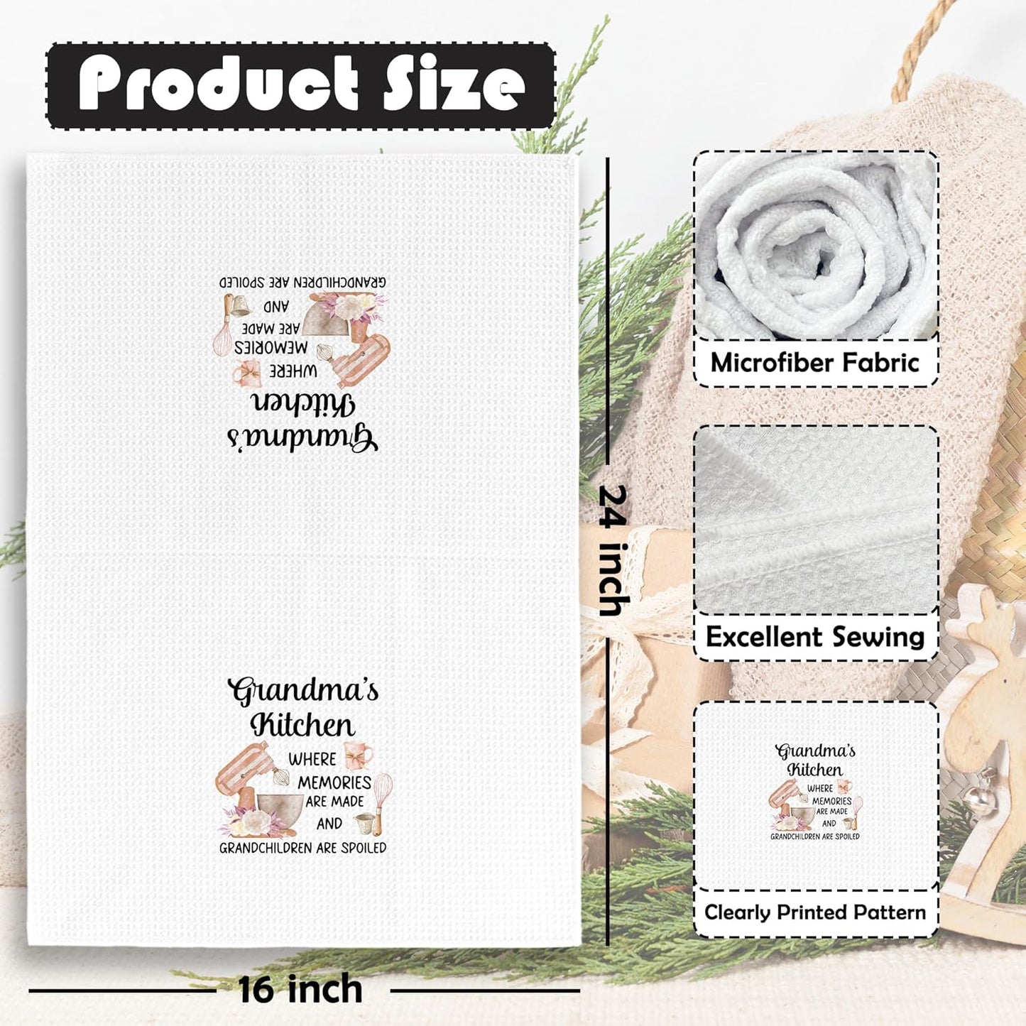 Grandma Gifts Kitchen Towels - Mothers Birthday Dish Towels Gifts from Grandkids, Best Grandma Decorative Absorbent Dishcloths Hand Towels for Bathroom Kitchen Decor 16x24 Inches