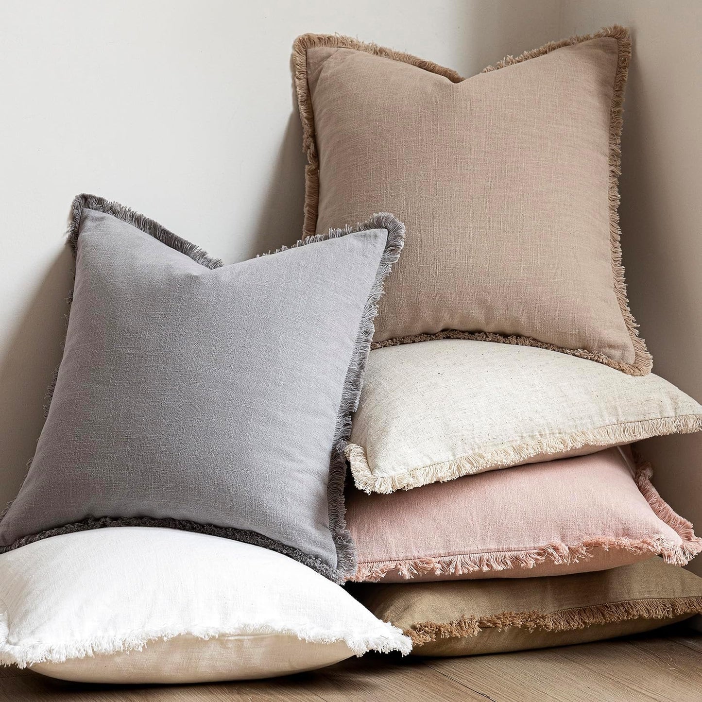 Foindtower Decorative Linen Fringe Throw Pillow Covers Cozy Boho Farmhouse Cushion Cover with Tassels Soft Accent Pillowcase for Chair Sofa Bed Living Room Home Decor, 12×24 Inch, 1PC,Tan Beige