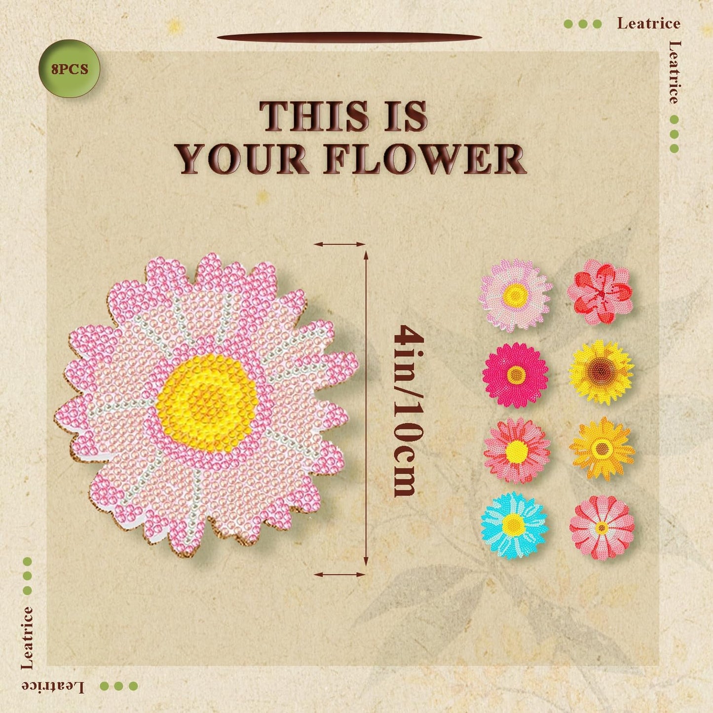 Leatrice 8PCS Flower Diamond Art Coasters Small Diamond Painting Kits for Adults Beginners Women Gem Art Coasters with Holder Funny DIY Crafts for Home Decor
